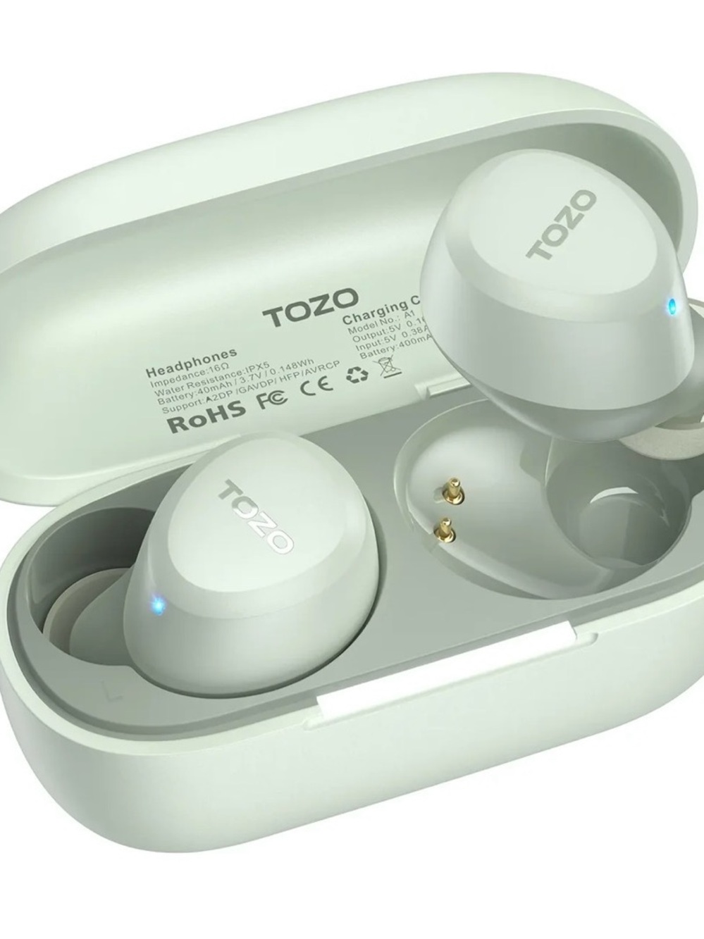 True Wireless Earbuds in Light Green - Bluetooth Earphones with Charging Case